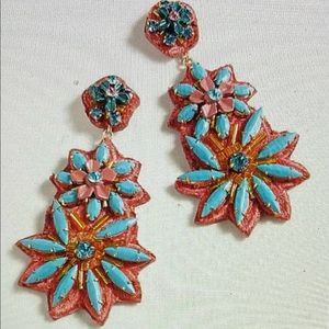 J. Crew Leather Golden Blossom Statement Earrings